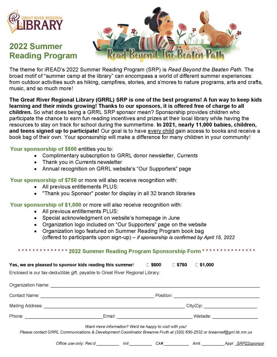 Online Donations Summer Reading Program Great River Regional Library 